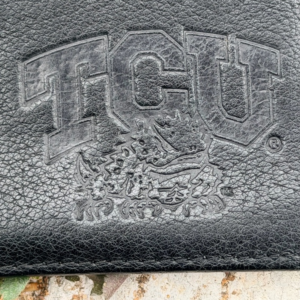TCU Black Leather Wallet with Embossed Logo
